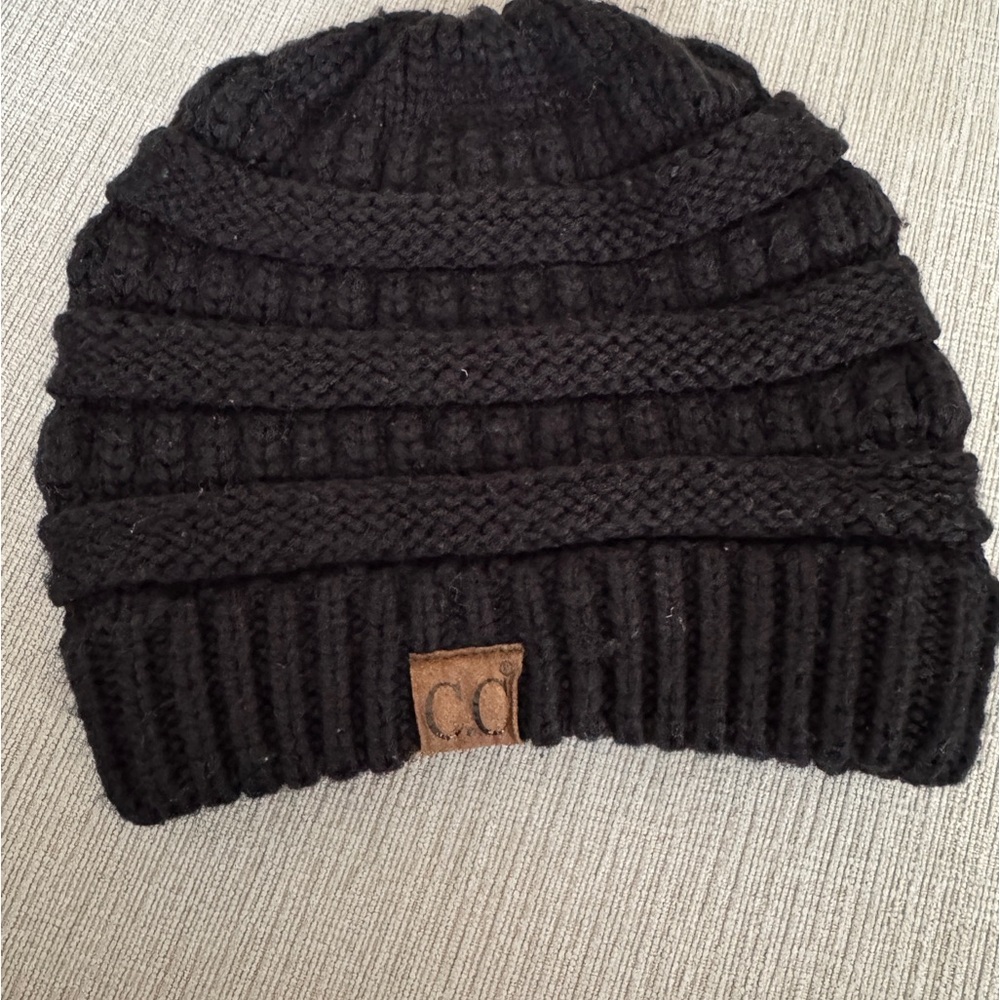 C.C Black Beanie Knit Hat - Picture 2 of 4
